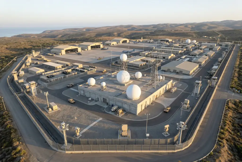 Aerial view of a protected military base