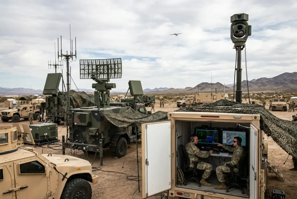 Military surveillance base with radar systems