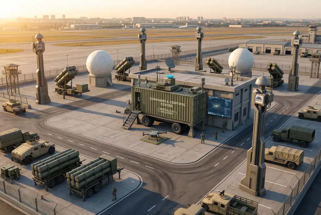 Wide aerial view of military base