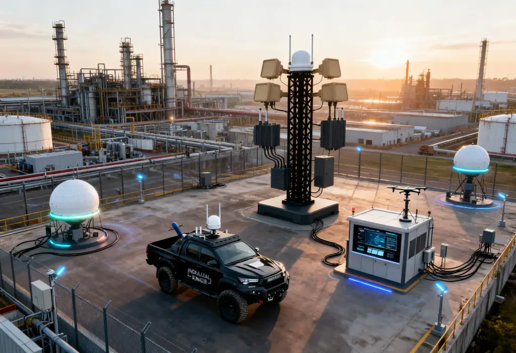 Aerial view of a protected oil refinery