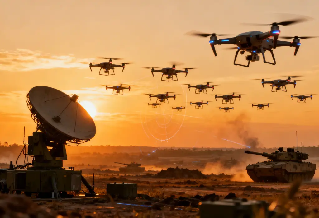 Scene of a coordinated drone swar