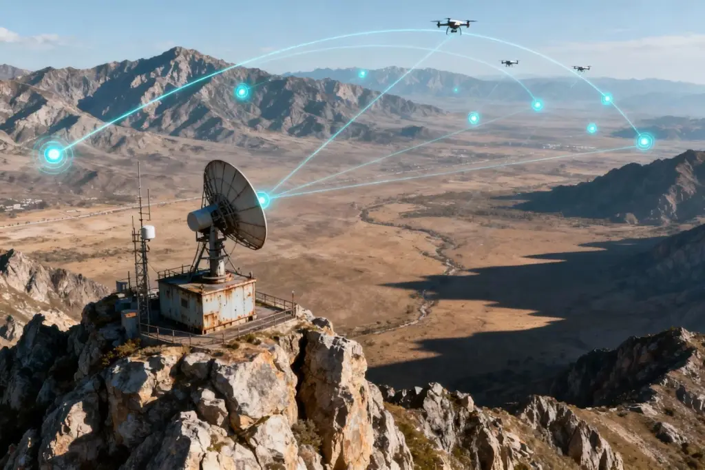Radar and RF sensors detecting drones at border terrain