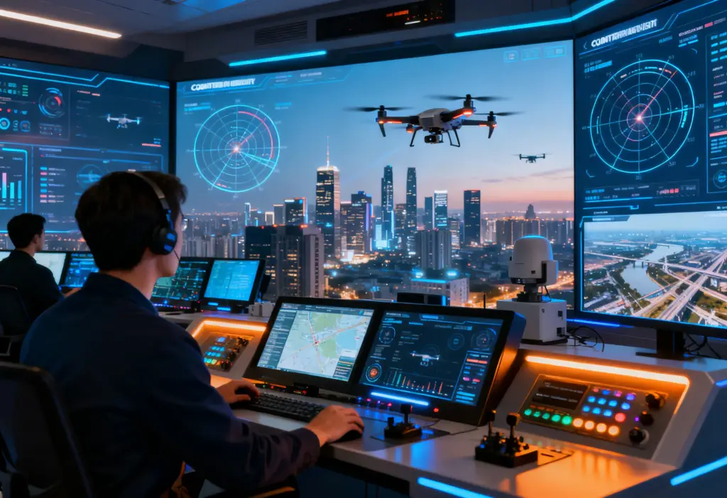 Smart city drone command center monitoring