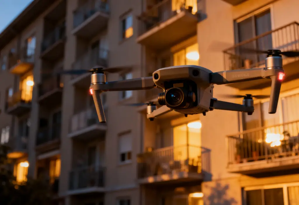 Drone hovering near a residence
