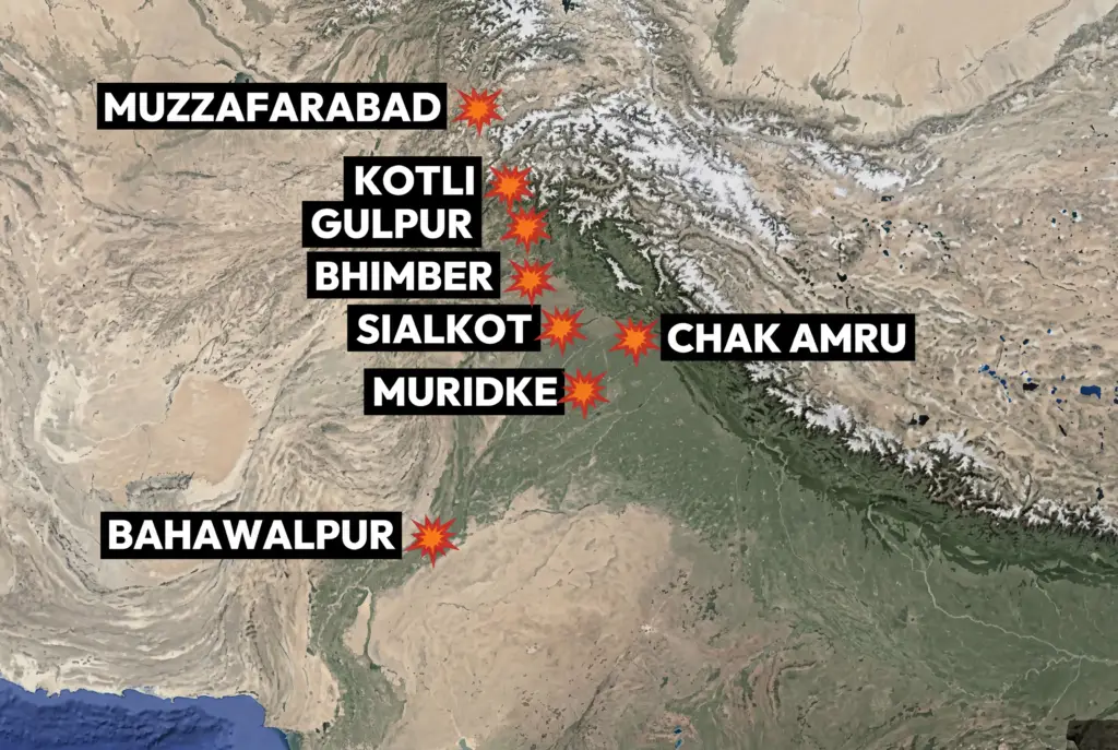 Map showing border areas against Pakistan