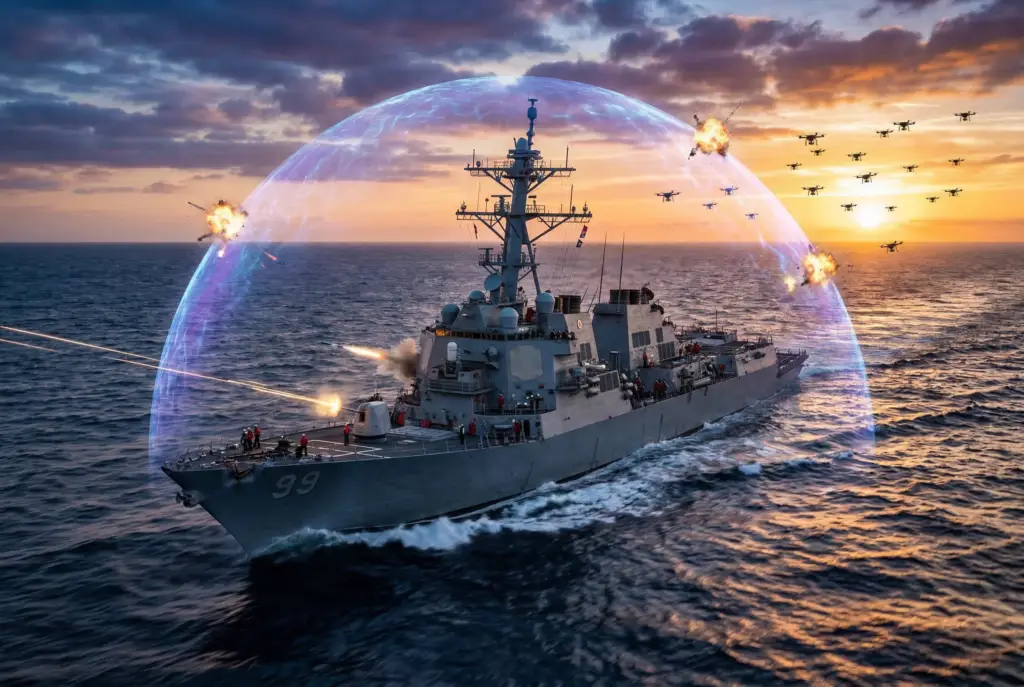 Navel ship protected by Indrajaal maritime