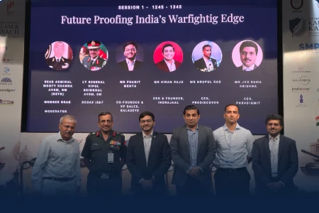 Indrajaal CEO Kiran Raju speaking at Kalam & Kavach 3.0 (2026)